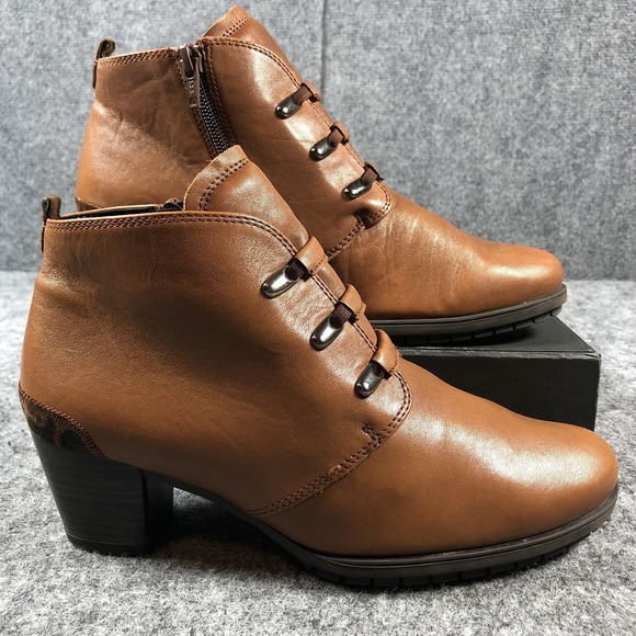 Gabor Boots Womens Size 7 Brown Ankle Booties Leather Side Zip Block Heel Straps - Picture 2 of 16